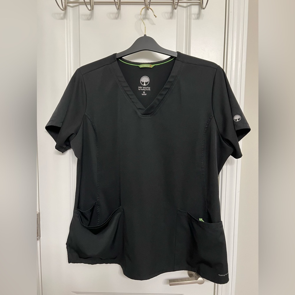 Healing Hands Black Scrub Top, XL